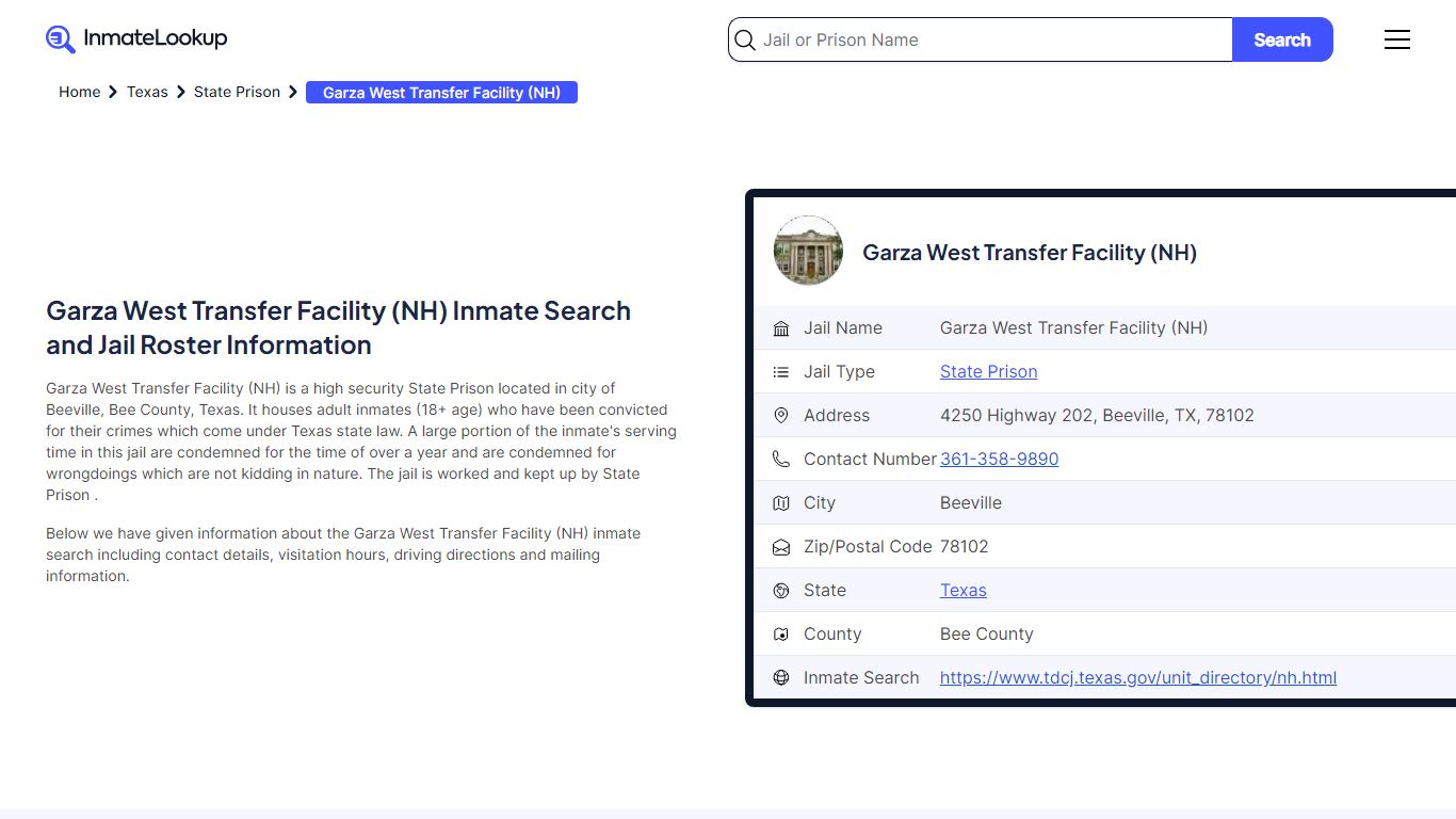 Garza West Transfer Facility (NH) Inmate Search, Jail Roster, Bookings ...