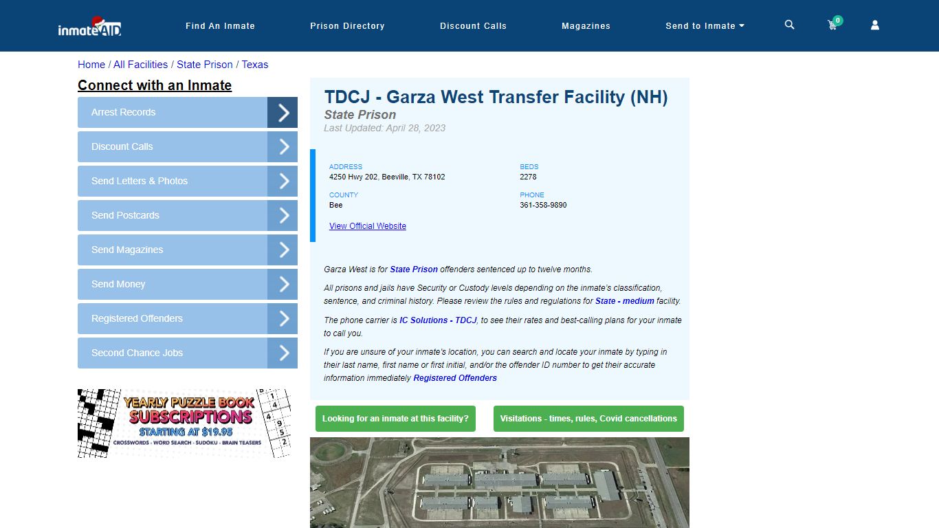 TDCJ - Garza West Transfer Facility (NH) & Inmate Search | Visitation ...